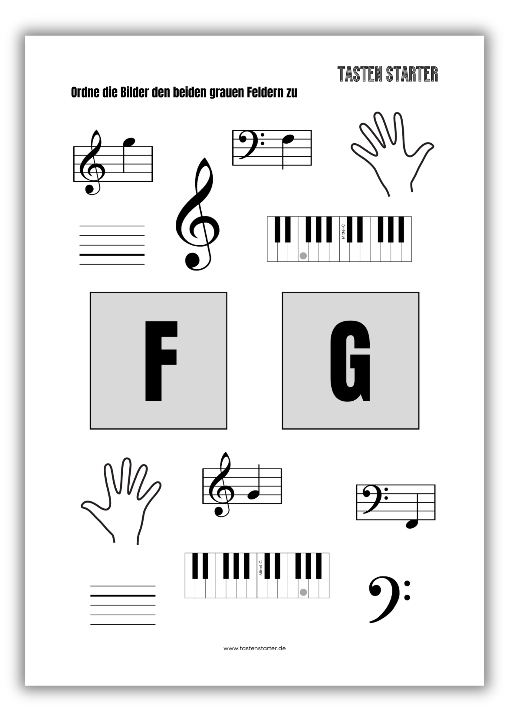 G und F Arbeitsblatt - Tasten Starter